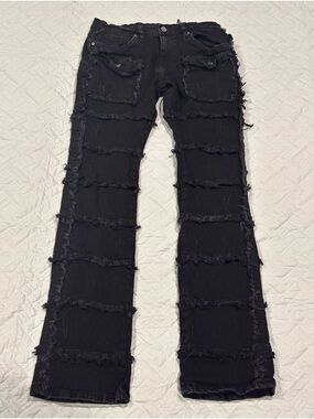 FWRD Denim New York Black Distressed Patchwork Jeans Size 20 Wide Leg Trendy